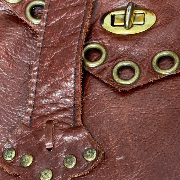 E.D.E. NYC Vintage Brown Leather Shoulder Bag Rustic Boho Bohemian Gypsy 18x9x1 - Picture 4 of 11